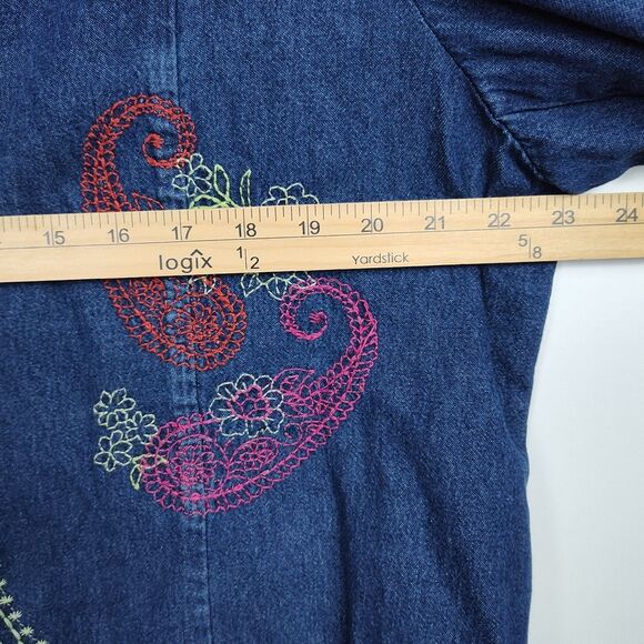 Coldwater Creek Snap-Up Denim Jacket Women's Petite XL Embroidered Floral - Picture 4 of 10
